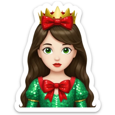 Princess Ozma from Oz with long brunette hair, light green sequin outfit, red bow sticker