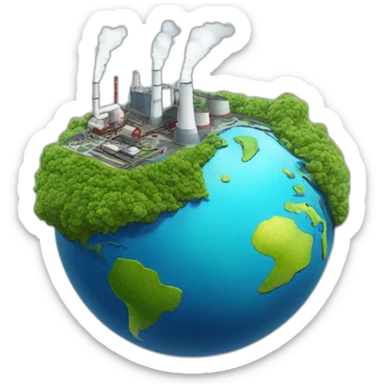 planet earth with big factory on top of surface sticker