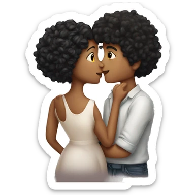 Curly haired couple kissing light with black hair girl has short hair kissing sticker