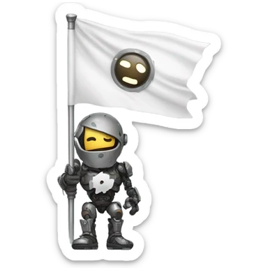 Damaged cyborg with white flag sticker