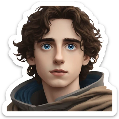 paul atreides timothee chalamet blue eyes with grey beigehood in dune sticker