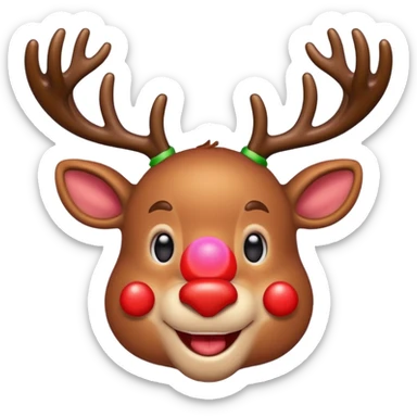 Τον Rudolf που χαμογελαει και με πολλά πολύχρωμα λαμπιόνια στα κερατάκια του sticker