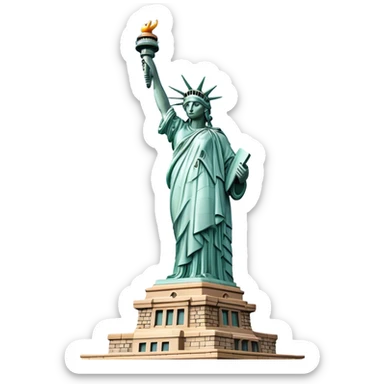 Cinematic Realistic Statue of Liberty Landmark Emoji, depicted with the iconic, majestic statue set against a clear sky rendered with detailed textures and dramatic, symbolic lighting. sticker