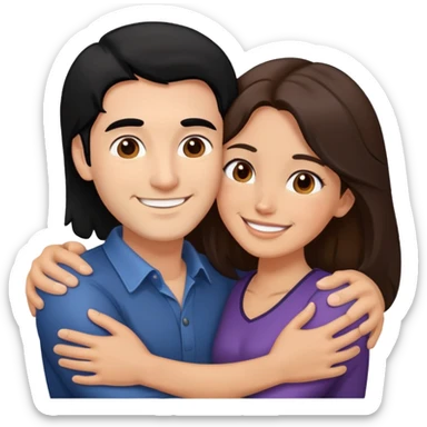 Black hair Man and brown hair woman couple smiling and hugging sticker