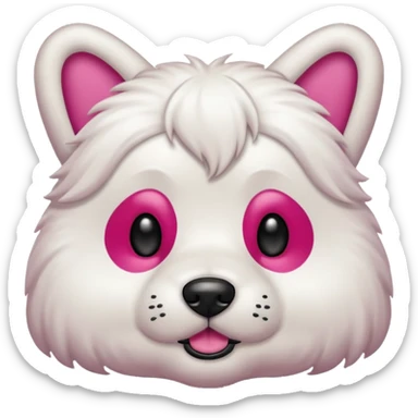 Un perro peludo blanco con un lazo rosado sticker