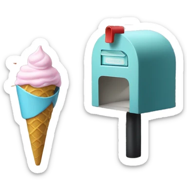 Clamshell eating ice cream next to a mailbox sticker
