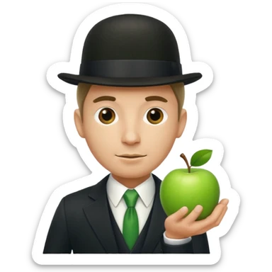 homme en costume chapeu melon, grosse pomme verte devant visage sticker