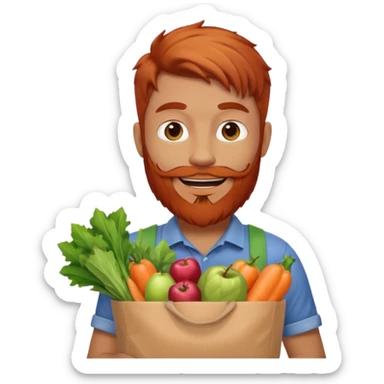 red bearded mal holding a grocery bag sticker