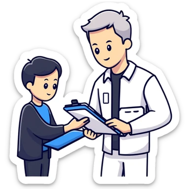 professional mentor with clipboard helping someone sticker