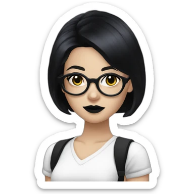 Goth girl with glasses and graphic eyeliner and black hair wearing a club outfit sticker