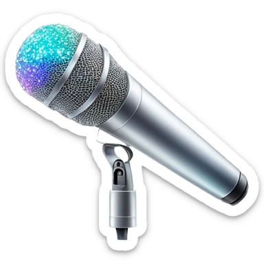 Realistic isolated gradient silver holographic microphone sparkles sticker