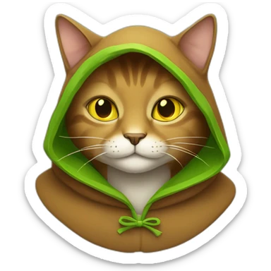 brown cat with yellow eyes and a green hood that smiling sticker