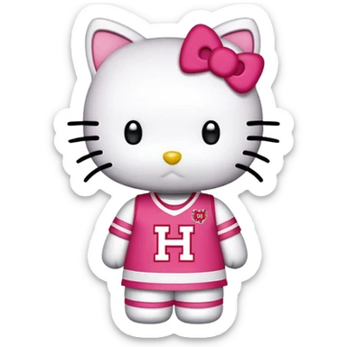 Hello Kitty, wearing a Houston cougars U of age jersey sticker