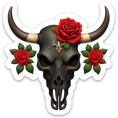 Black Bull skull with red roses  sticker