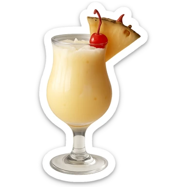 Remove the background, keep only the realistic piña colada cocktail in photorealistic style with transparent background. sticker
