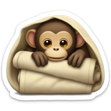 the monkey sleeps in a blanket sticker