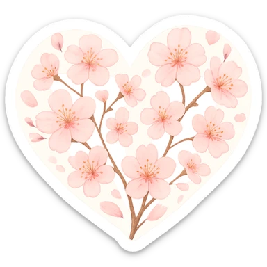 heart with a spring cherry blossom festival theme, clean digital illustration sticker