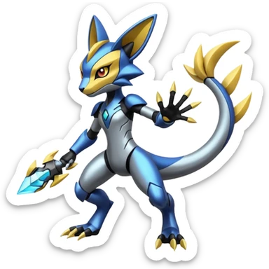 Modern Futuristic Cyber-Meloetta-Greymon-Greninja-Zeraora-Pokémon-Digimon-Fakémon-fusion-hybrid-creature sticker