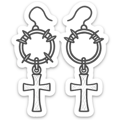 goth earrings, barbed wire hoop, metallic silver, edgy gothic sticker