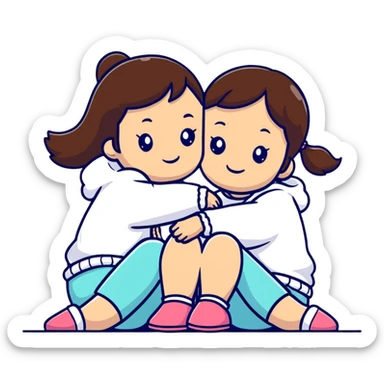 two girls sitting back to back with their cheeks touching sticker