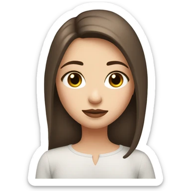 a white girl with dark brown milking brown straight hair middle part that’s short and ends the length on her shoulders with brown eyes and long eyelashes with lots of mascara on them and lipgloss on the lips plesse sticker