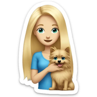 Blonde girl blue eyes holding spitz  sticker