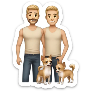 Couple hommes gay avec un chihuahua à poils longs couleur sable sticker