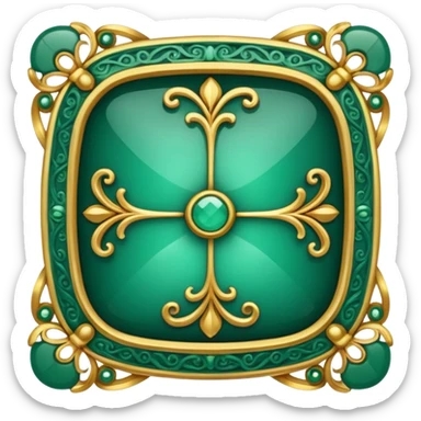Jade and gold filigree style rounded square icon button sticker