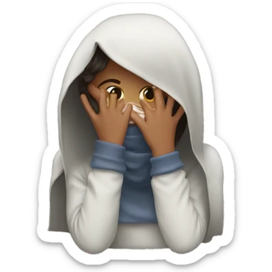 Shy girl with her hiding her face sticker
