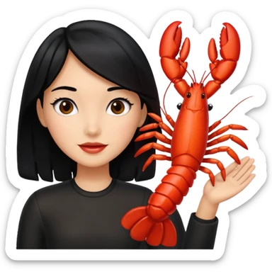 a lobster high five a girl with black hair sticker