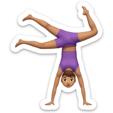 3D emoji style person doing cartwheel/flip pose, centered, soft shadow, white background. sticker