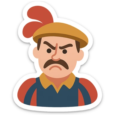 Angry Landsknecht looking up with one eyebrow raised sticker