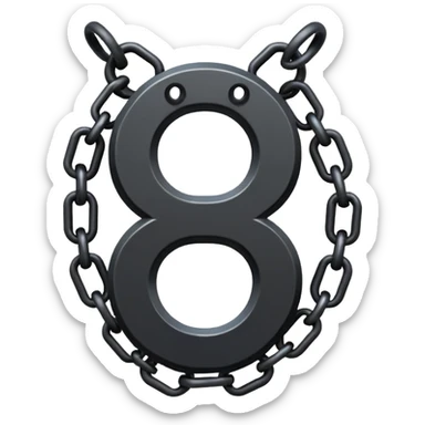 Emoji, gothic chain link shaped as number 8, forged from matte black steel, industrial form, subtle metal texture, no glow, no neon, flat emoji design, centered, transparent background sticker