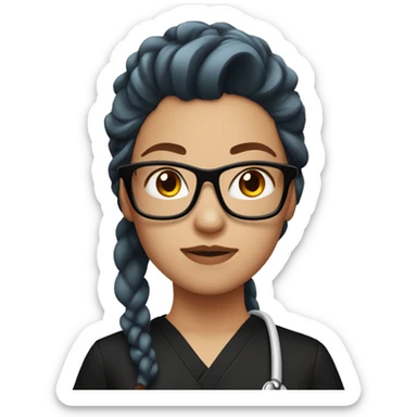 girl with long punk red hair and red glasses in black scrubs sticker