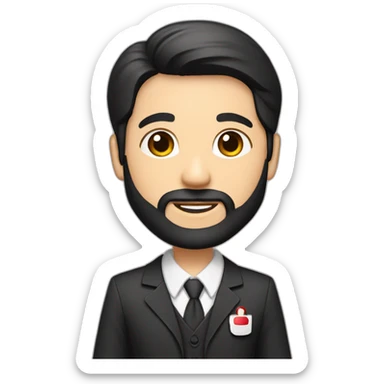 husband age 40 dark hair trimmed beard wearing dark business suit holding bible, wife asian age 40 black hair wearing nurse uniform, no children sticker