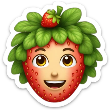 A strawberry with a curly hair sticker