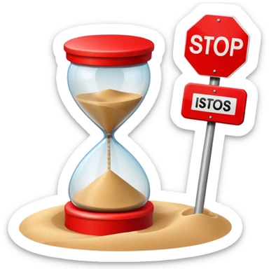 hourglass with a red stop sign sticker