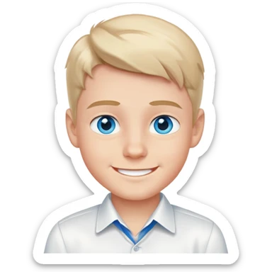smiling boy in white shirt and blue eyes sticker