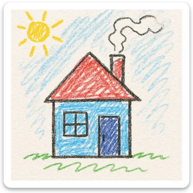 a simple house with a chimney and smoke, children's doodle style sticker