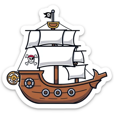A cartoon toy pirate ship with a friendly face and tiny cannons sticker