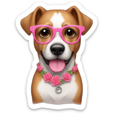 perro con lentes rosas y collar  sticker