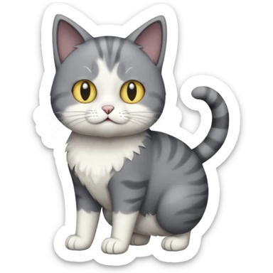 full body derpy looking large short hair dark grey and white cat sticker