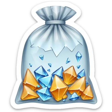 A transparent baggie containing clear glass pieces crushed into shards and chunks sticker