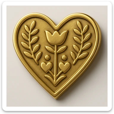 Emboss the gold border of the heart, making it appear raised and metallic while preserving the folk art style and colors. Keep the rest of the image unchanged. sticker