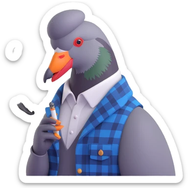 stylish pigeon wearing flannel, smoking a cigarette, hipster attitude sticker
