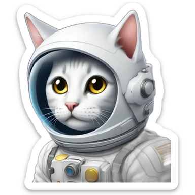 gato casi blanco astronauta a lomos de un unicornio sticker