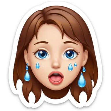 Girl with brown hair, blue eyes, a wet face and her tongue out. Can you make her face more wet sticker