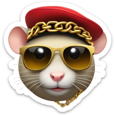 Fat rat with gold chain, and a red hat and sunglasses sticker