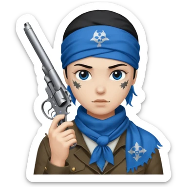 Blue bandana with revolver sticker