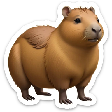 cinematic-capybara-realistic-full-body-on-all-fours-emoji,-plump-and-relaxed-body-soaking-in-the-warm-sun,-short-brown-fur-slightly-ruffled,-head-tilted-dramatically,-calm-expressive-eyes-exuding-serene-wisdom,-simplified-yet-realistic head tilted confidently staring at the camera ina. comical way sticker